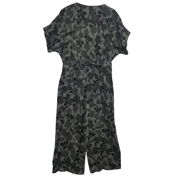 BIMBA Y LOLA WIDE LEG JUMPSUIT Large Size Gray Short Sleeves Elastic Waist Vneck - Picture 6 of 16